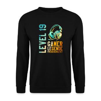19. Geburtstag Junge Mädchen Gaming Level 19 Jahre - Unisex Pullover - Schwarz - Vorne - Alina (178cm) & Michal (187cm)