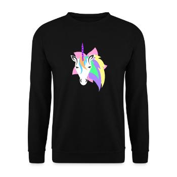Introvertiertes Einhorn – Leave Me Alone - Unisex Pullover - Schwarz - Vorne - Alina (178cm) & Michal (187cm)