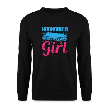 Funny Harmonica Player Girl Harmonica - Unisex Pullover - Schwarz - Vorne - Alina (178cm) & Michal (187cm)