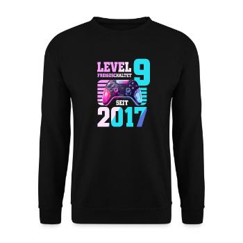 9. Geburtstag Junge Mädchen 2017 Gaming Level 9 - Unisex Pullover - Schwarz - Vorne - Alina (178cm) & Michal (187cm)