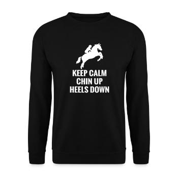 Bleib ruhig Kinn hoch, Absätze runter - Unisex Pullover - Schwarz - Vorne - Alina (178cm) & Michal (187cm)