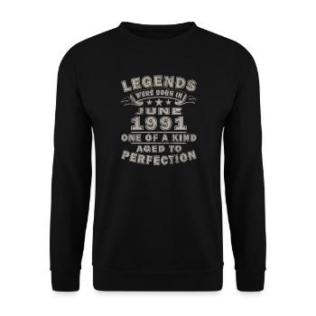 35. Geburtstag Geschenk Mann Oldtimer Juni 1991 - Unisex Pullover - Schwarz - Vorne - Alina (178cm) & Michal (187cm)