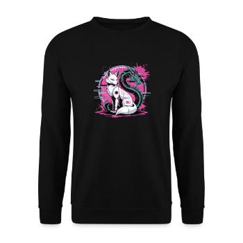 Cyberpunk Fox and Dragon Anime Gamer Otaku - Unisex Sweatshirt - black - Front - Alina (178cm) & Michal (187cm)