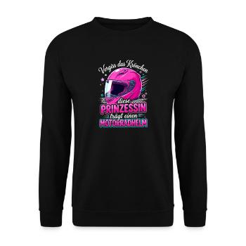 Motorrad Prinzessin Helm Biker Girl Spruch - Unisex Pullover - Schwarz - Vorne - Alina (178cm) & Michal (187cm)