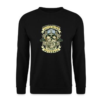 Alter Mann Motorrad Biker Totenkopf Vintage - Unisex Pullover - Schwarz - Vorne - Alina (178cm) & Michal (187cm)
