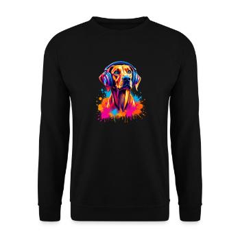Viszla mit Kopfhörer - Unisex Pullover - Schwarz - Vorne - Alina (178cm) & Michal (187cm)