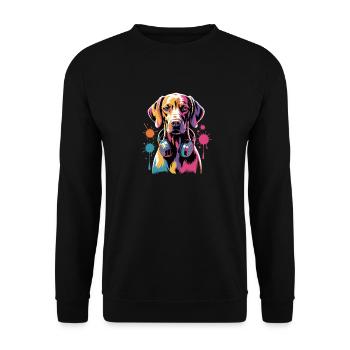Viszla mit Kopfhörer - Unisex Pullover - Schwarz - Vorne - Alina (178cm) & Michal (187cm)