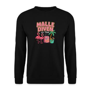 Malle Divas On Tour Women's Flamingo Mallorca Party - Unisex Sweatshirt - black - Front - Alina (178cm) & Michal (187cm)