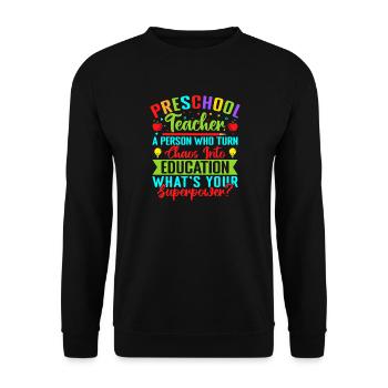Maître de maternelle Quel est ton superpouvoir Maternelle - Sweat-shirt Unisexe - noir - Devant - Alina (178cm) & Michal (187cm)