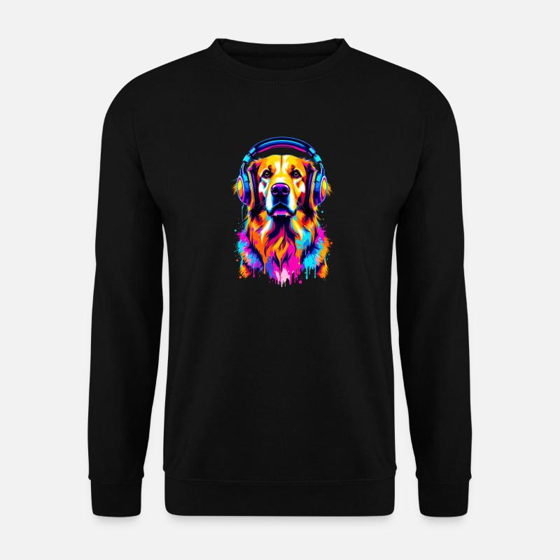 Golden Retriever mit Kopfhörer - Unisex Pullover - Schwarz