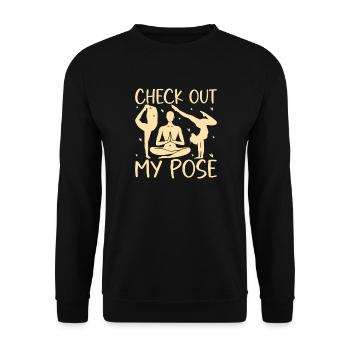 Yoga Check Out My Pose Funny Yoga - Unisex Pullover - Schwarz - Vorne - Alina (178cm) & Michal (187cm)