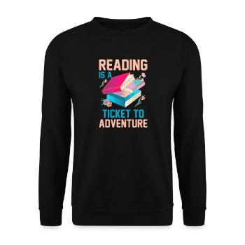 La lecture est un ticket pour l’aventure - Sweat-shirt Unisexe - noir - Devant - Alina (178cm) & Michal (187cm)