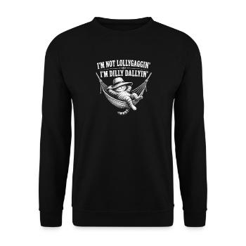 Ich trödel nicht, ich trödel nur rum, faule Katze - Unisex Pullover - Schwarz - Vorne - Alina (178cm) & Michal (187cm)