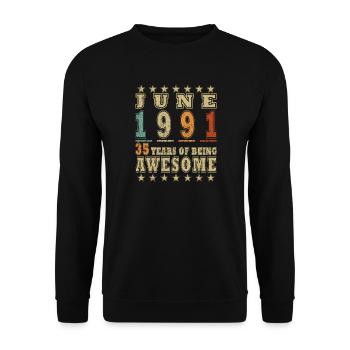 35. Geburtstag Geschenk Mann Oldtimer Juni 1991 - Unisex Pullover - Schwarz - Vorne - Alina (178cm) & Michal (187cm)