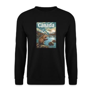 Natural Wonders of Canada Landscape by the Lake with Beaver - Unisex Sweatshirt - black - Front - Alina (178cm) & Michal (187cm)