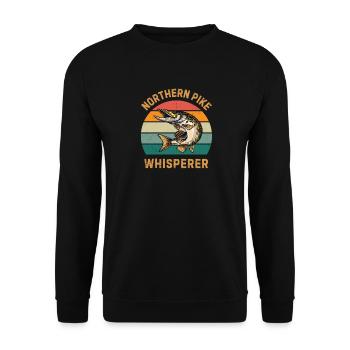 Nördlicher Hechtflüsterer – Lustiges Angeln-Seeleben - Unisex Pullover - Schwarz - Vorne - Alina (178cm) & Michal (187cm)