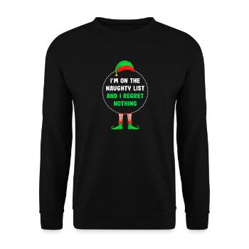 Naughty List Elf Tee Regret Nothing - Unisex Sweatshirt - black - Front - Alina (178cm) & Michal (187cm)