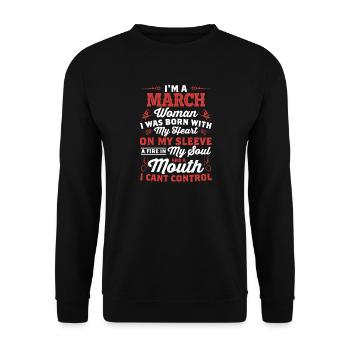 March Woman: Feuer in meiner Seele - Unisex Pullover - Schwarz - Vorne - Alina (178cm) & Michal (187cm)