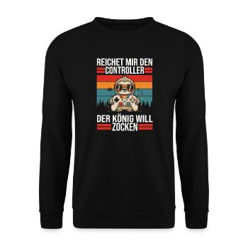 König will Zocken Controller - Unisex Pullover - Schwarz - Vorne - Alina (178cm) & Michal (187cm)