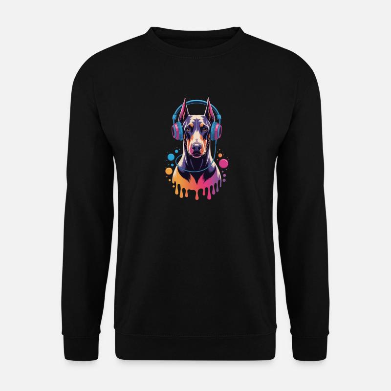 Doberman avec casque - Sweat-shirt Unisexe - noir