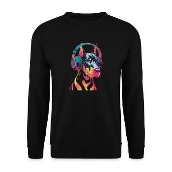 Doberman avec casque - Sweat-shirt Unisexe - noir - Devant - Alina (178cm) & Michal (187cm)