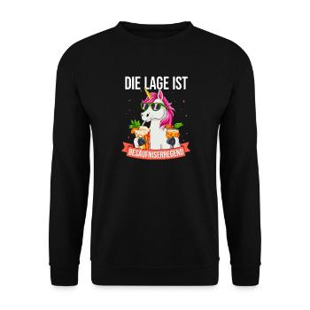 Einhorn Die Lage ist besäufniserregend - Unisex Pullover - Schwarz - Vorne - Alina (178cm) & Michal (187cm)