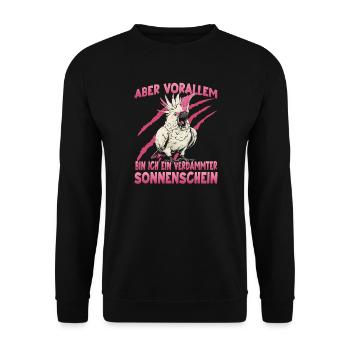 Cockatoo Haubenkakadu Papageienfreund Vogel Outfit - Unisex Pullover - Schwarz - Vorne - Alina (178cm) & Michal (187cm)