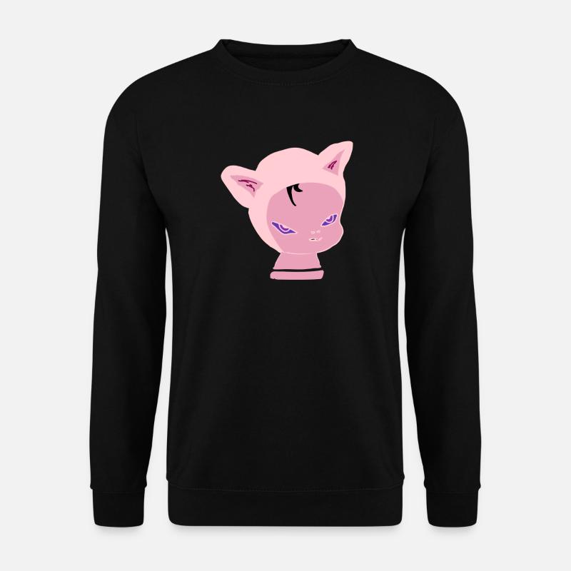 Pink Cat Kopf: Neon-Lila Blick - Unisex Pullover - Schwarz