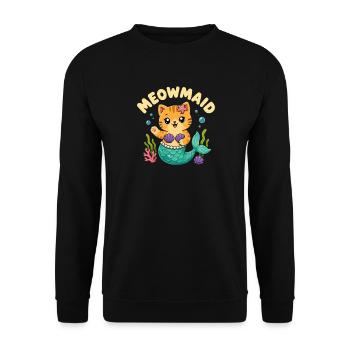  Meowmaid Niedliche Katze Meerjungfrau Wortspiel - Unisex Pullover - Schwarz - Vorne - Alina (178cm) & Michal (187cm)