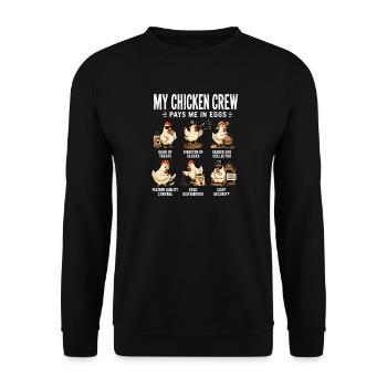 Mon équipe de poulets me paie avec des œufs. - Sweat-shirt Unisexe - noir - Devant - Alina (178cm) & Michal (187cm)