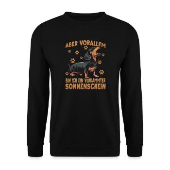 Dackel Dachshund Wursthund Hundehalter Outfit - Unisex Pullover - Schwarz - Vorne - Alina (178cm) & Michal (187cm)