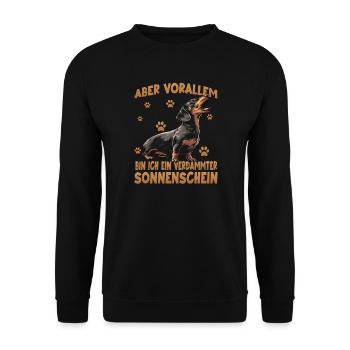 Teckel Wiener Dog kleiner Jagdhund Design - Unisex Pullover - Schwarz - Vorne - Alina (178cm) & Michal (187cm)