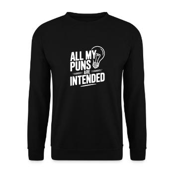 Alle meine Wortspiele sind beabsichtigt - Unisex Pullover - Schwarz - Vorne - Alina (178cm) & Michal (187cm)