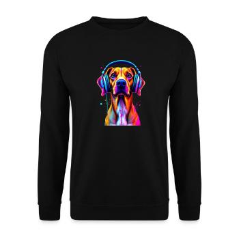Viszla mit Kopfhörer - Unisex Pullover - Schwarz - Vorne - Alina (178cm) & Michal (187cm)