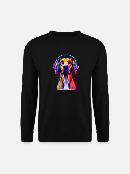 Viszla mit Kopfhörer - Unisex Pullover - Schwarz