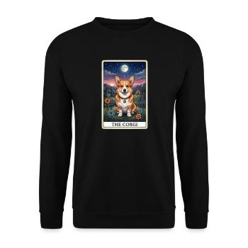 Corgi Mondschein im Sternenhimmel - Unisex Pullover - Schwarz - Vorne - Alina (178cm) & Michal (187cm)