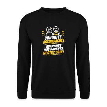 Conduite Accompagnée – Humour Débutant - Sweat-shirt Unisexe - noir - Devant - Alina (178cm) & Michal (187cm)