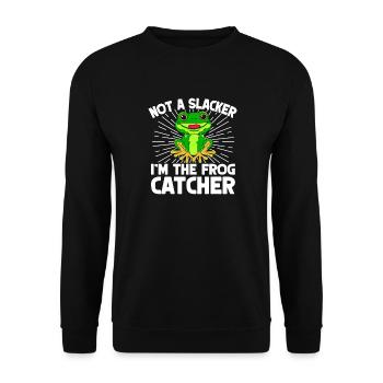 Frog Catcher Not A Slacker Frog - Unisex Pullover - Schwarz - Vorne - Alina (178cm) & Michal (187cm)