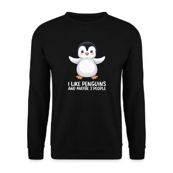 Penguin Humor Saying I Like Penguins - Unisex Sweatshirt - black - Front - Alina (178cm) & Michal (187cm)