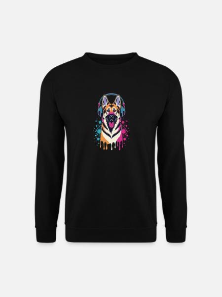 Deutscher Schäferhund mit Kopfhörer - Unisex Pullover - Schwarz
