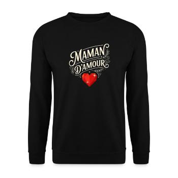 Maman D'amour Typographie Cœur Rouge - Sweat-shirt Unisexe - noir - Devant - Alina (178cm) & Michal (187cm)