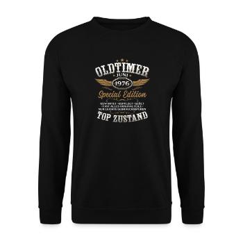 50. Geburtstag Geschenk Mann Oldtimer Juni 1976 - Unisex Pullover - Schwarz - Vorne - Alina (178cm) & Michal (187cm)