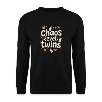 Chaoslevel Zwillinge | Eltern Baby Humor - Unisex Pullover - Schwarz - Vorne - Alina (178cm) & Michal (187cm)