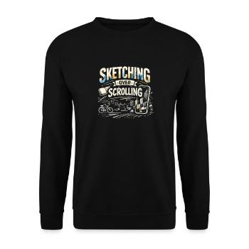 Skizzieren statt Scrollen | Urban Sketching - Unisex Pullover - Schwarz - Vorne - Alina (178cm) & Michal (187cm)