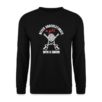 Fechtmädchen mit dem Schwert - Unisex Pullover - Schwarz - Vorne - Alina (178cm) & Michal (187cm)