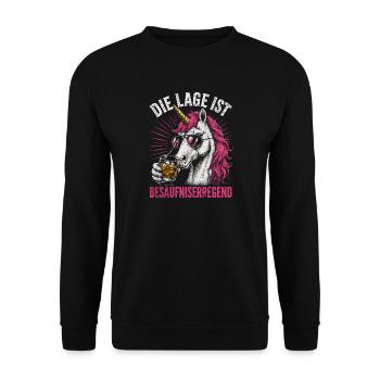 Pinkes Einhorn mit Drink - Unisex Pullover - Schwarz - Vorne - Alina (178cm) & Michal (187cm)
