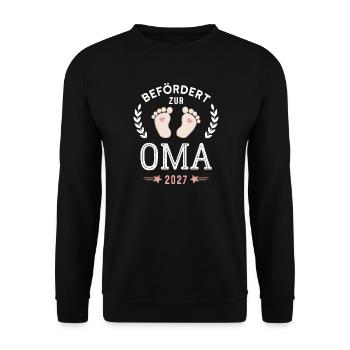 Befördert zur Oma 2027 Neue Großmutter - Unisex Pullover - Schwarz - Vorne - Alina (178cm) & Michal (187cm)