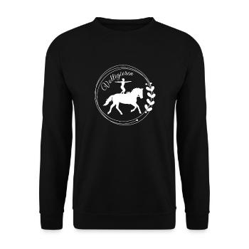Voltigieren Stand: Volti Pferdesport Pflichtübung - Unisex Pullover - Schwarz - Vorne - Alina (178cm) & Michal (187cm)