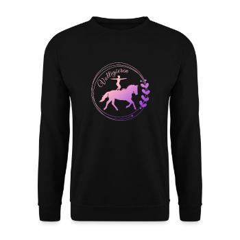 Voltigieren Stand: Volti Pferdesport Pflichtübung - Unisex Pullover - Schwarz - Vorne - Alina (178cm) & Michal (187cm)