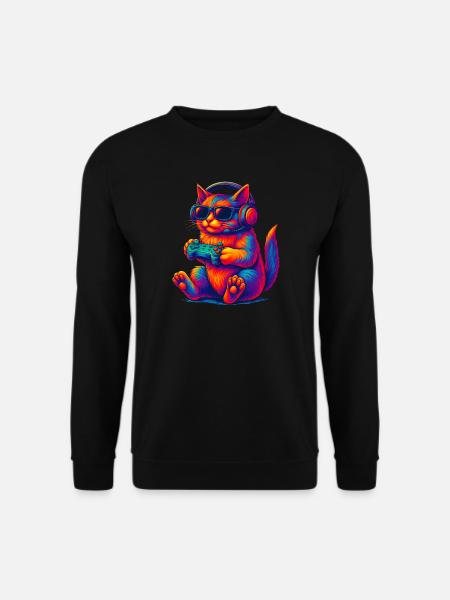 Neon Gaming Cat Gaming Gamer - Unisex Sweatshirt - black